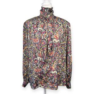 Vintage Paisley High Neck Long Sleeve Top Size 10